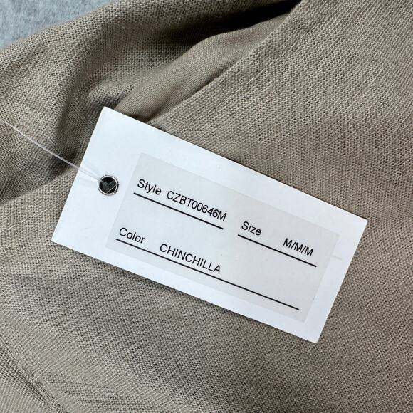 Cable & Gauge Pant Studio Wide Leg WMNS M Tan Linen Blend Elastic Waist Slit Hem - Picture 7 of 14